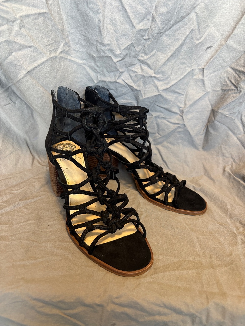 Vince Camuto Black Knotted Strappy Wedge Sandals